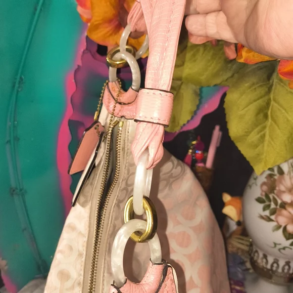 Coach Pink and Cream Signature Canvas Shoulder Bag